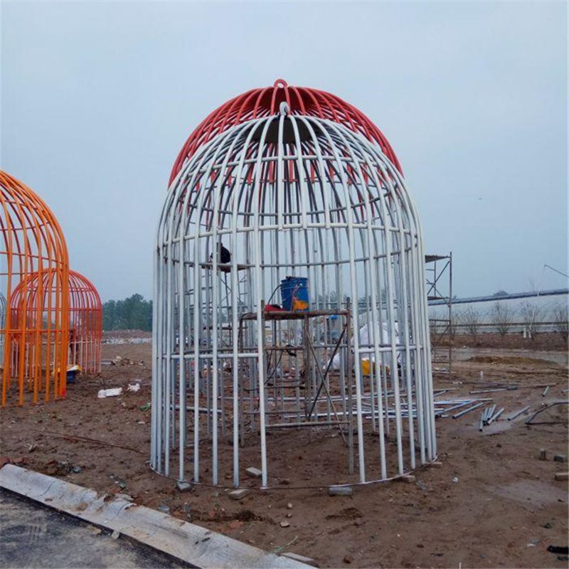 鳥籠雕塑廠家，鏤空烤漆工藝，廣場不銹鋼景觀雕塑