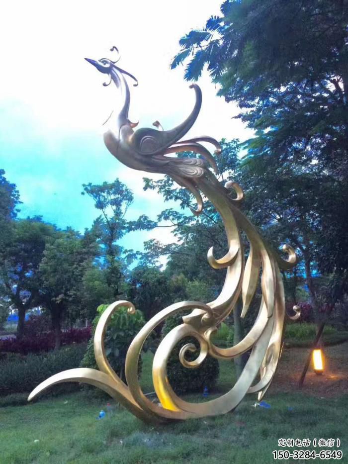古銅色鳳凰雕塑加工 大型城市雕塑 商業(yè)街?jǐn)[件