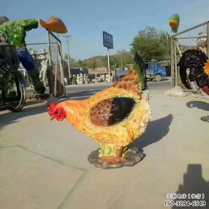 店門(mén)口玻璃鋼公雞雕塑廠家 創(chuàng)意家禽雕塑 仿真擺件