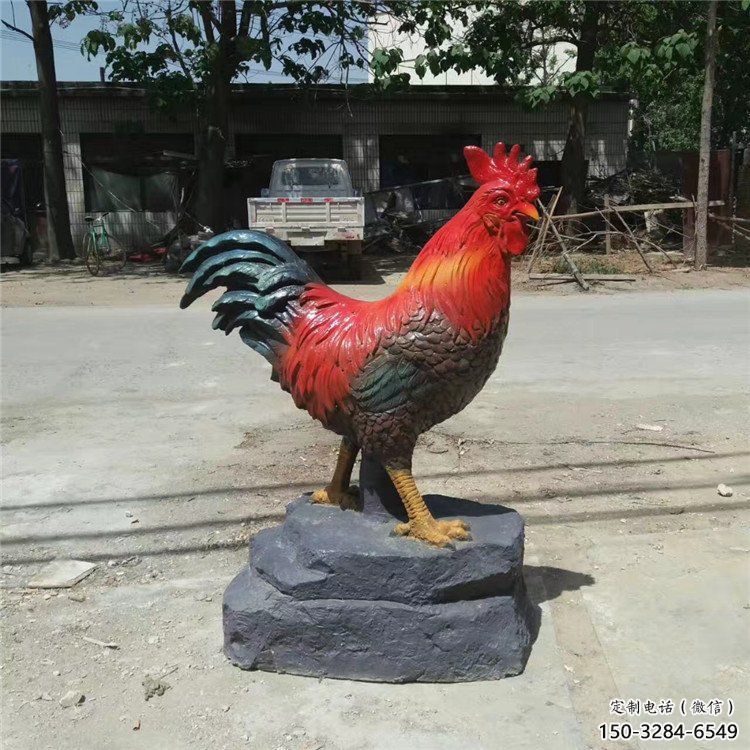 酒店公雞雕塑廠家 庭院仿真雕塑 玻璃鋼彩繪家禽雕塑
