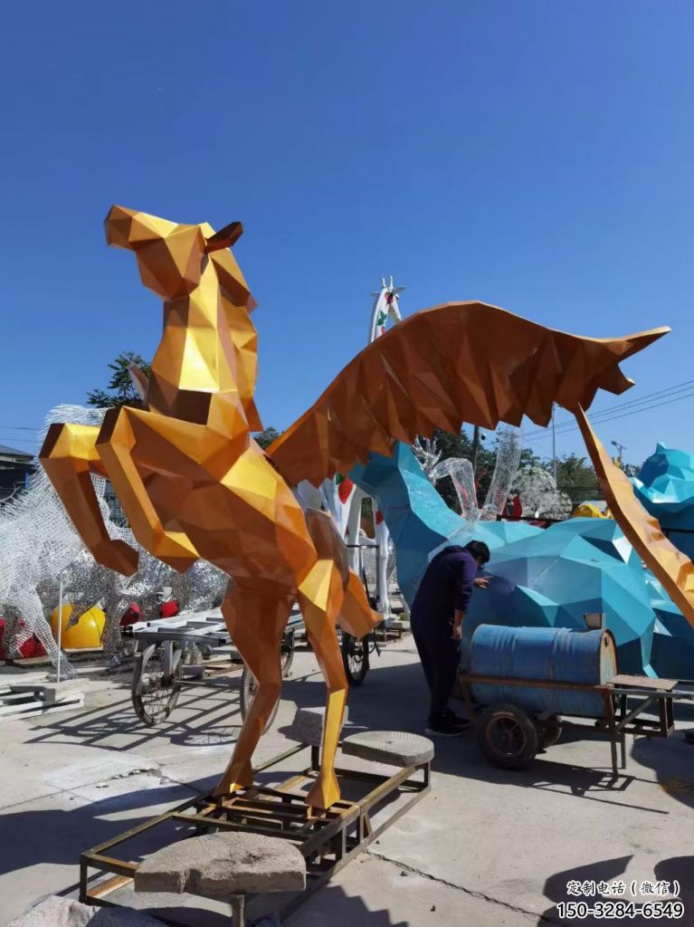 仿古玻璃鋼飛馬雕塑 庭院彩繪雕塑 田間小品