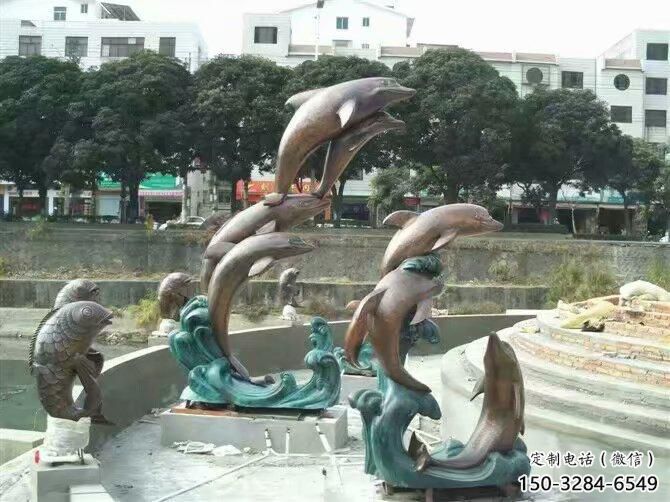 古銅色海豚銅雕塑廠家 大型城市雕塑 商業(yè)街?jǐn)[件