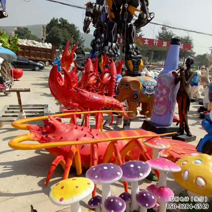 酒店玻璃鋼龍蝦雕塑 庭院仿真雕塑 彩繪小品