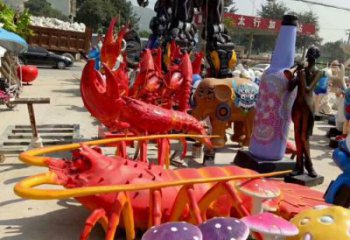 酒店玻璃鋼龍蝦雕塑 庭院仿真雕塑 彩繪小品