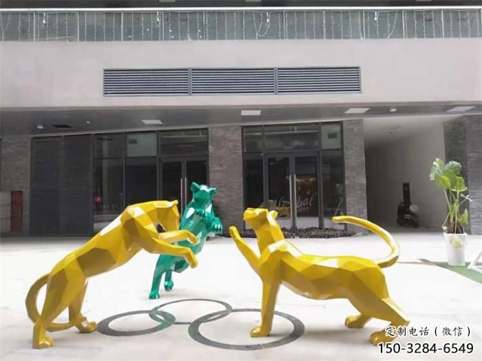 公園不銹鋼豹子雕塑廠家 酒店門口雕塑 彩繪擺件