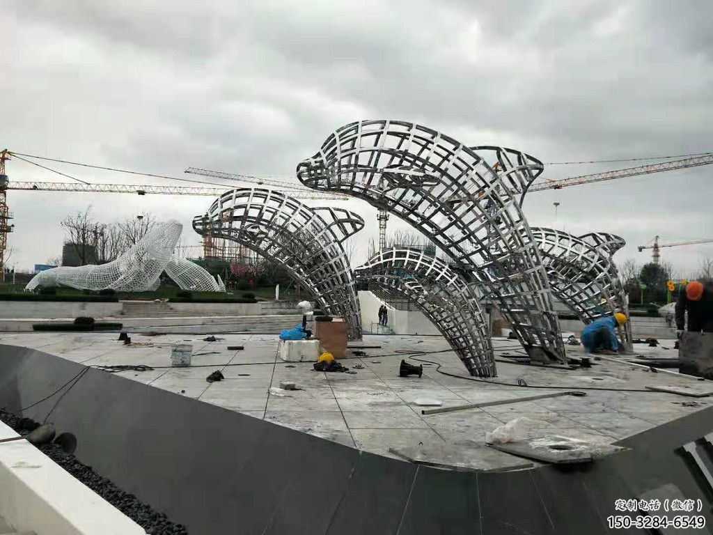 鏤空鯨魚雕塑，不銹鋼鯨魚雕塑，公園景觀小品 (5)