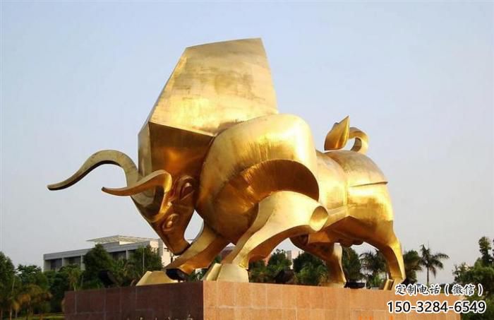 不銹鋼水牛雕塑，田間景觀小品，抽象幾何原理 (5)