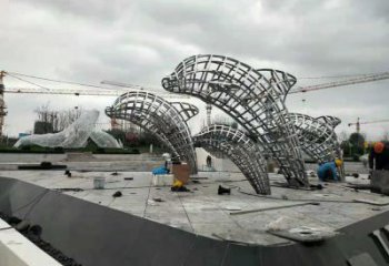 鏤空鯨魚雕塑，不銹鋼鯨魚雕塑，公園景觀小品 (5)