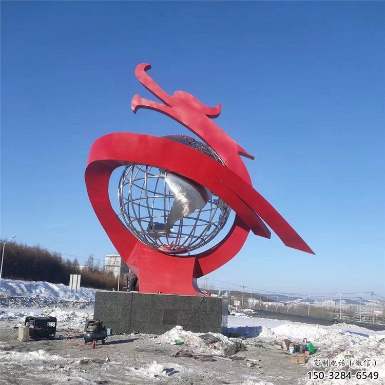 不銹鋼龍形雕塑，大型動物景觀，烤漆工藝制作 (3)