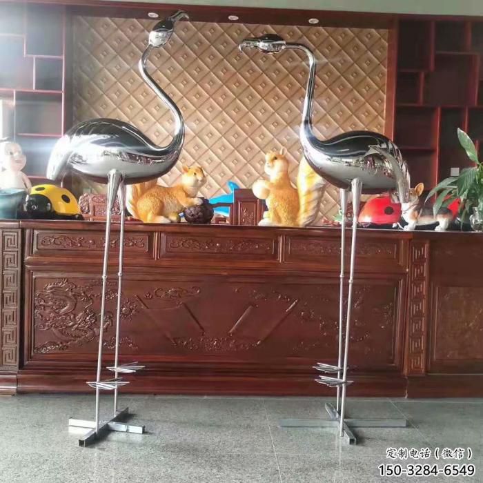 商場(chǎng)鏡面丹頂鶴雕塑 仿真動(dòng)物雕塑 店門口小品