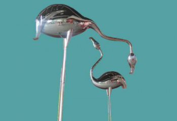 抽象鏡面丹頂鶴雕塑 店門口彩繪雕塑 步行街?jǐn)[件