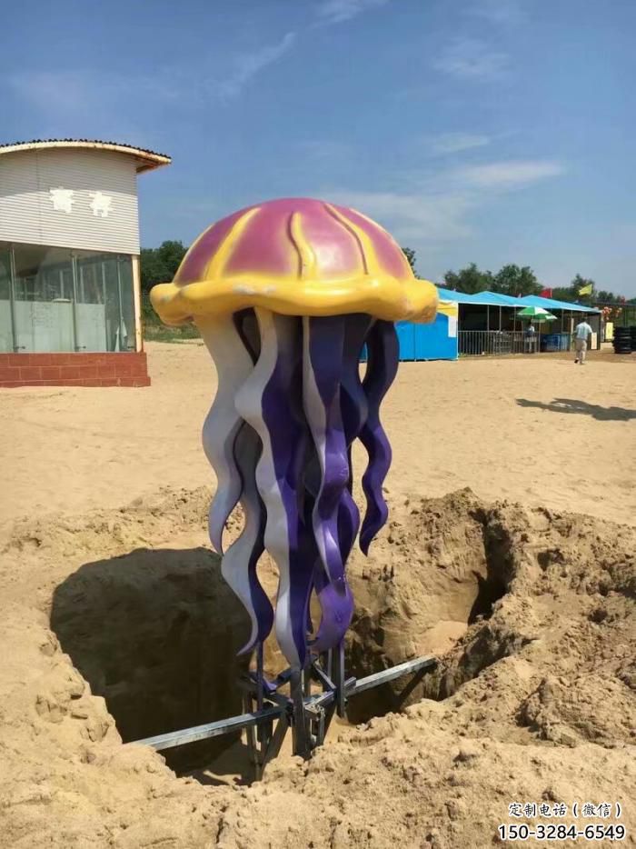 玻璃鋼彩繪水母雕塑 仿真海洋生物雕塑 步行街擺件