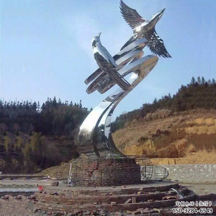 不銹鋼老鷹雕塑，公園標識建筑，鏡面工藝效果