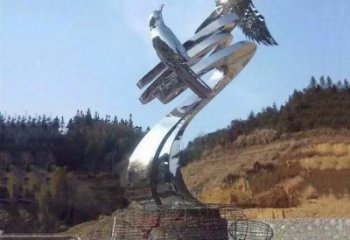 不銹鋼老鷹雕塑，公園標識建筑，鏡面工藝效果