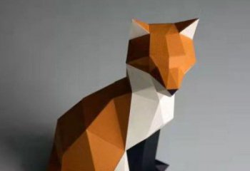 幾何狐貍雕塑 彩繪動物小品