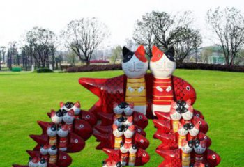 校園小貓雕塑，仿真主題，動(dòng)漫工藝