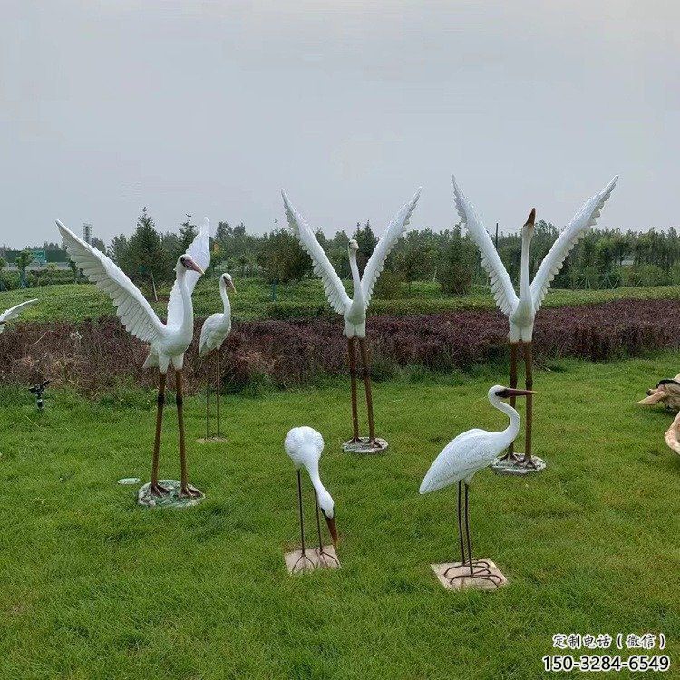 酒店白鶴雕塑 庭院仿真雕塑 彩繪小品