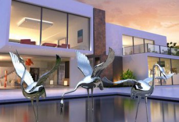 田間白鶴雕塑 彩繪仿真雕塑 園林擺件