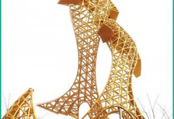 庭院魚形雕塑，鍍金歐式雕塑，網格形式