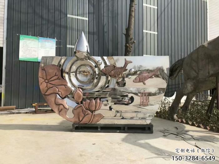 園林魚形雕塑，噴漆運動雕塑，網格形式