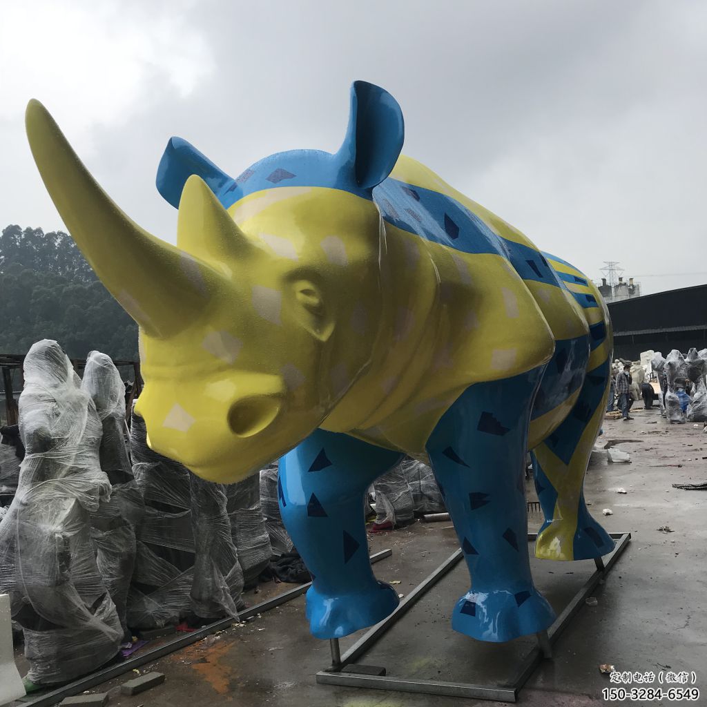 冷飲店犀牛雕塑，鍍銅海洋雕塑，鏡面工藝