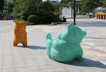 街道狗熊雕塑，鑄銅農耕雕塑，古銅效果