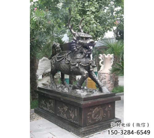 城市麒麟雕塑，網(wǎng)格體育雕塑，古銅效果