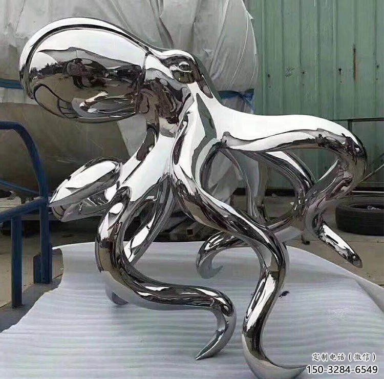 冷飲店烏賊雕塑，鍍銅海洋雕塑，鏡面工藝