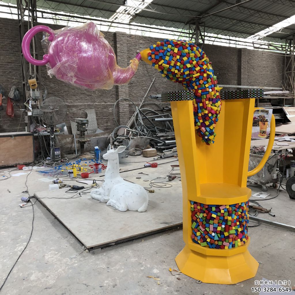 操場茶壺雕塑，烤漆景觀雕塑，噴砂制造