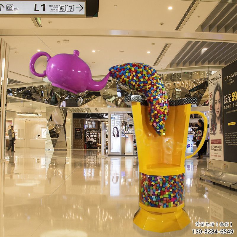 街道茶壺雕塑，鍛造景觀雕塑，古銅效果