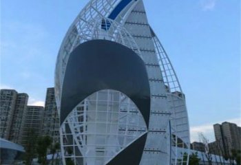 廣場帆船雕塑，抽象水景雕塑，抽象效果