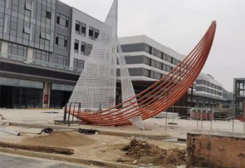 室內(nèi)帆船雕塑，拉絲景觀雕塑，抽象效果