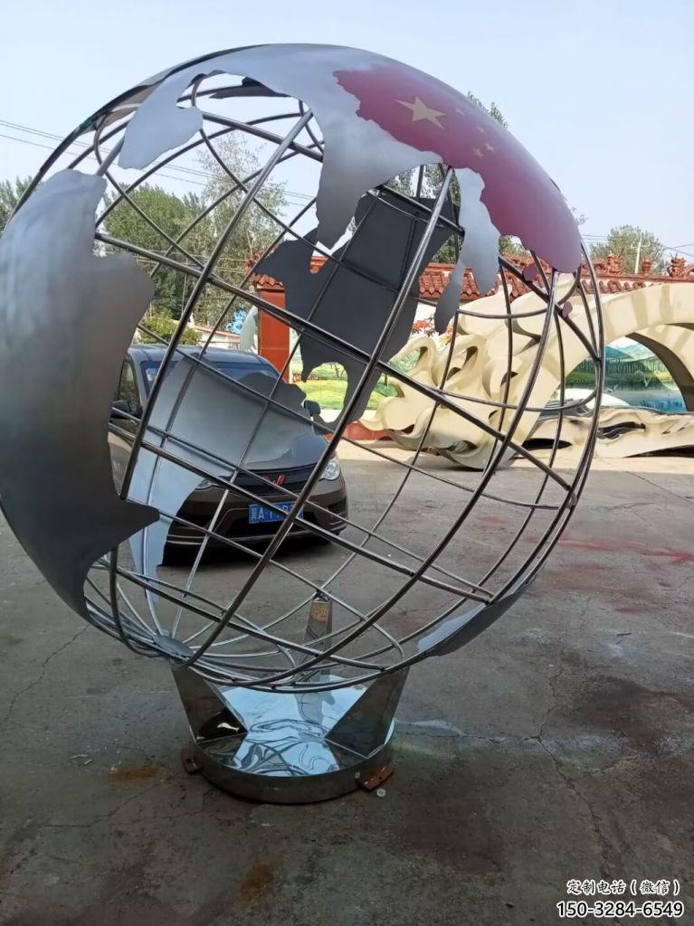 園林地球儀雕塑，噴漆景觀雕塑，網(wǎng)格形式