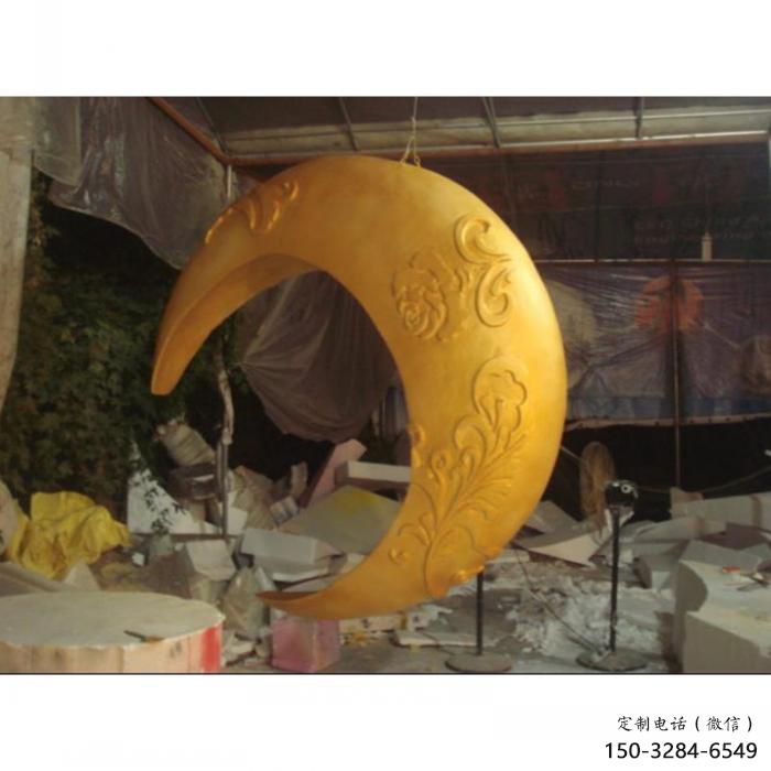 景區月亮雕塑，鍍金歐式雕塑，鐵藝材質