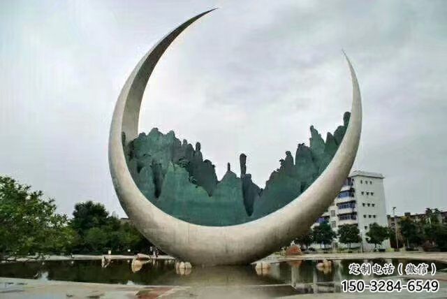 農村月亮雕塑，鏤空景觀雕塑，抽象效果