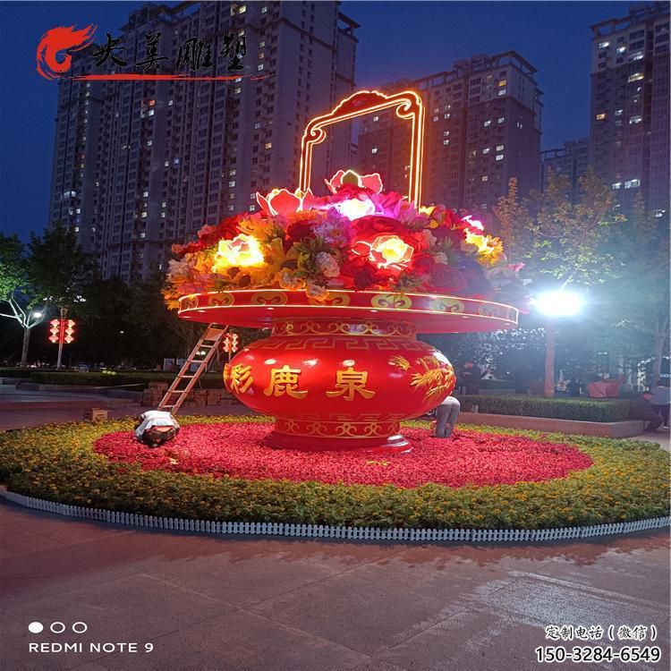 花籃雕塑，仿古景觀雕塑，彩繪擺件