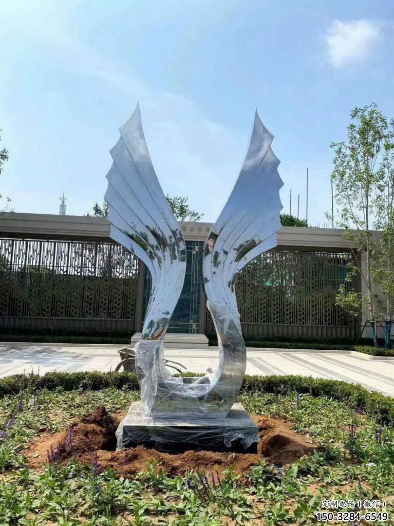 廣場(chǎng)翅膀雕塑，抽象水景雕塑，抽象效果