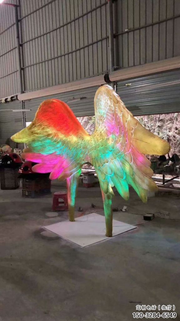 售樓部翅膀雕塑，噴砂發光雕塑，烤漆題材