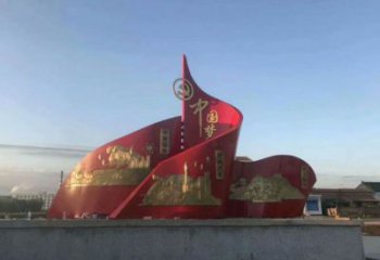 城市旗幟雕塑，烤漆黨建雕塑，古銅效果