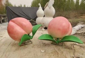 農村水蜜桃雕塑 抽象藝術水果雕塑 烤漆果蔬雕塑