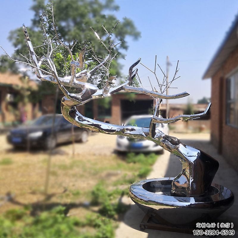 街頭松樹雕塑 大型別墅區大樹雕塑 鋼管植物雕塑