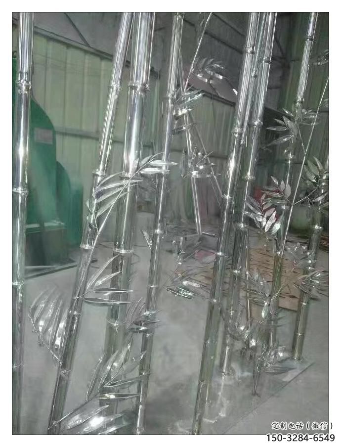 鏡面竹子雕塑 烤漆大型竹類雕塑 拋光植物雕塑
