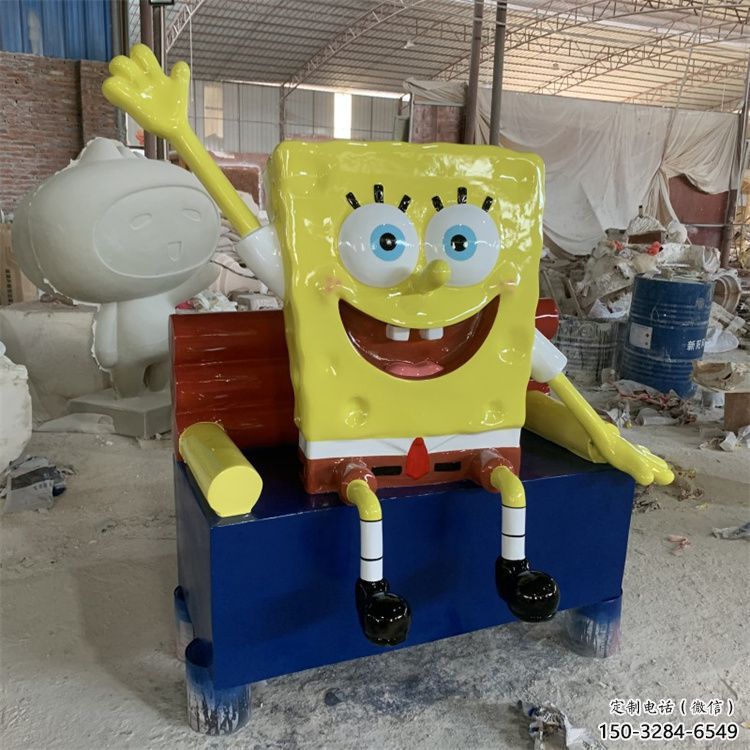 烤漆海綿寶寶雕塑 鋼管卡通雕塑 室內動漫雕塑