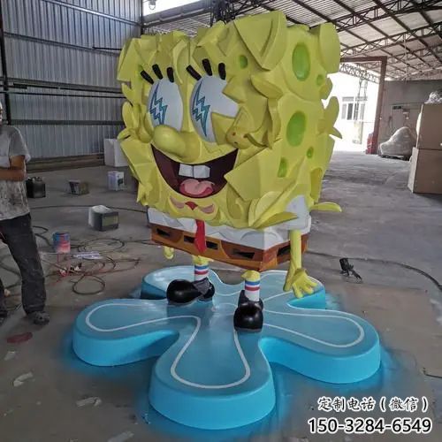 噴漆海綿寶寶雕塑 中式村口卡通雕塑 草地動漫雕塑