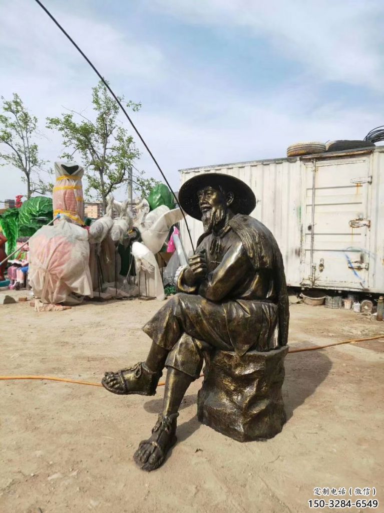廣場釣魚雕塑 抽象民俗雕塑 烤漆姜太公雕塑
