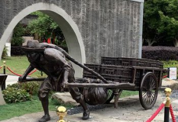 商業街工人雕塑 烤漆民俗雕塑 彩繪拉車雕塑