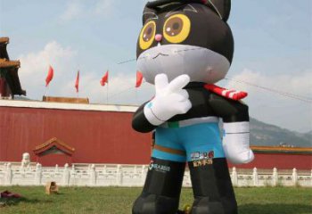 創意黑貓警長雕塑 彩繪卡通雕塑 公園雕塑