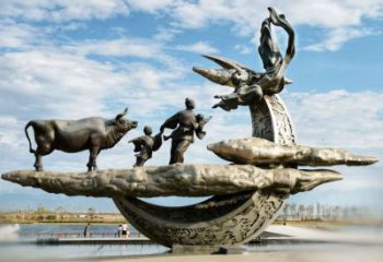 彩繪牛郎織女雕塑 神話雕塑 步行街?jǐn)[件