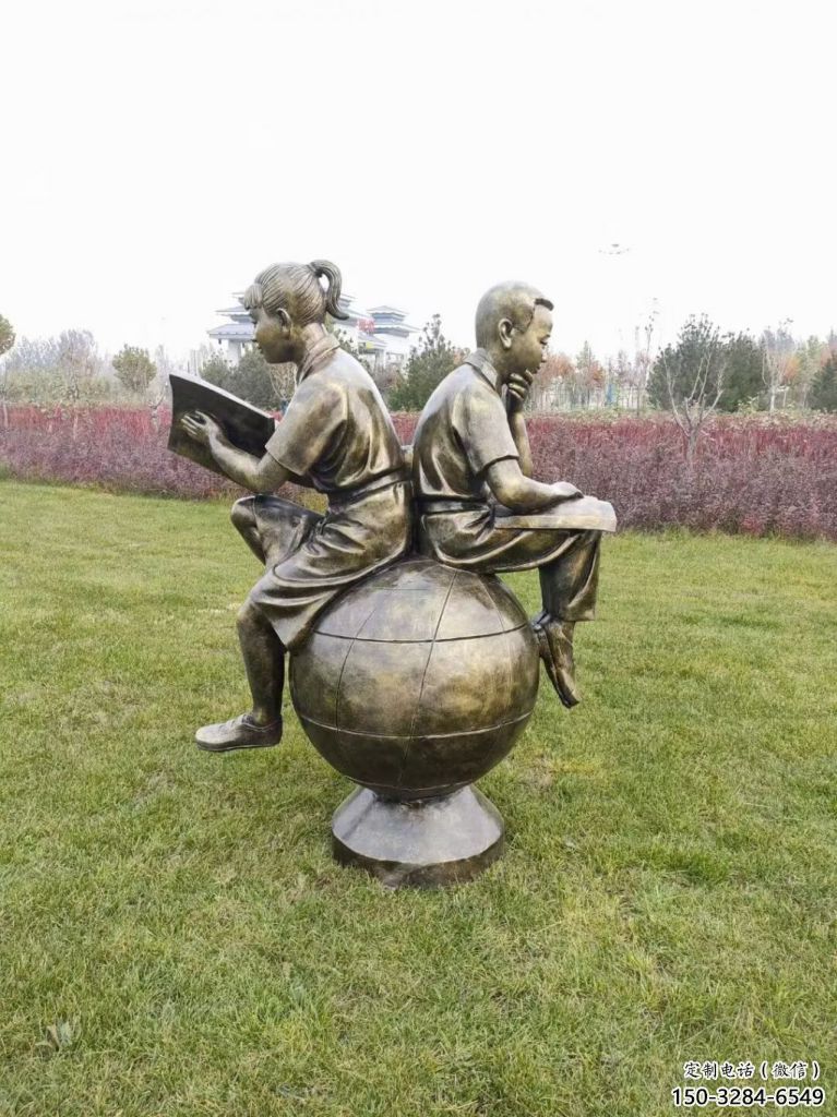 仿古看書雕塑 彩繪人物雕塑 現(xiàn)代學生雕塑