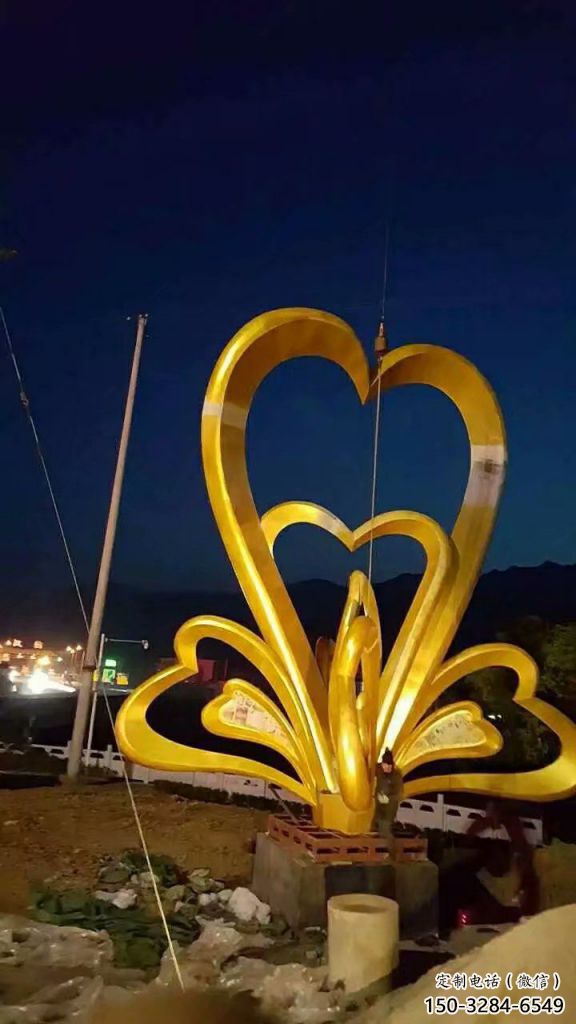 室內雙心雕塑 仿真桃心雕塑 大型心心相印雕塑